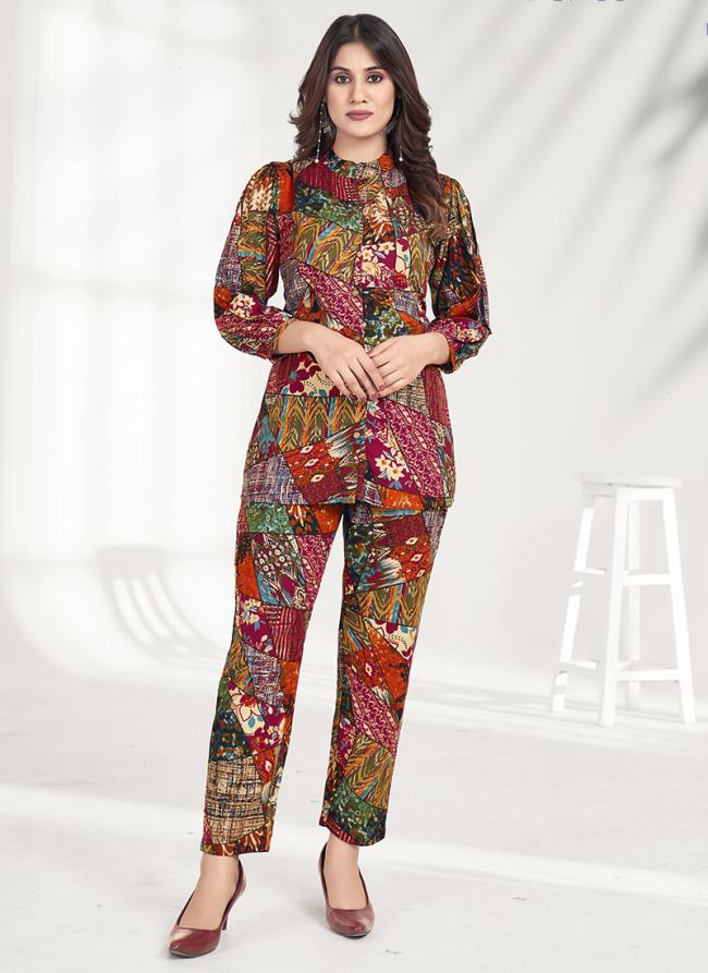 Rayon Multi Color Casual Wear Printed Cord Set
